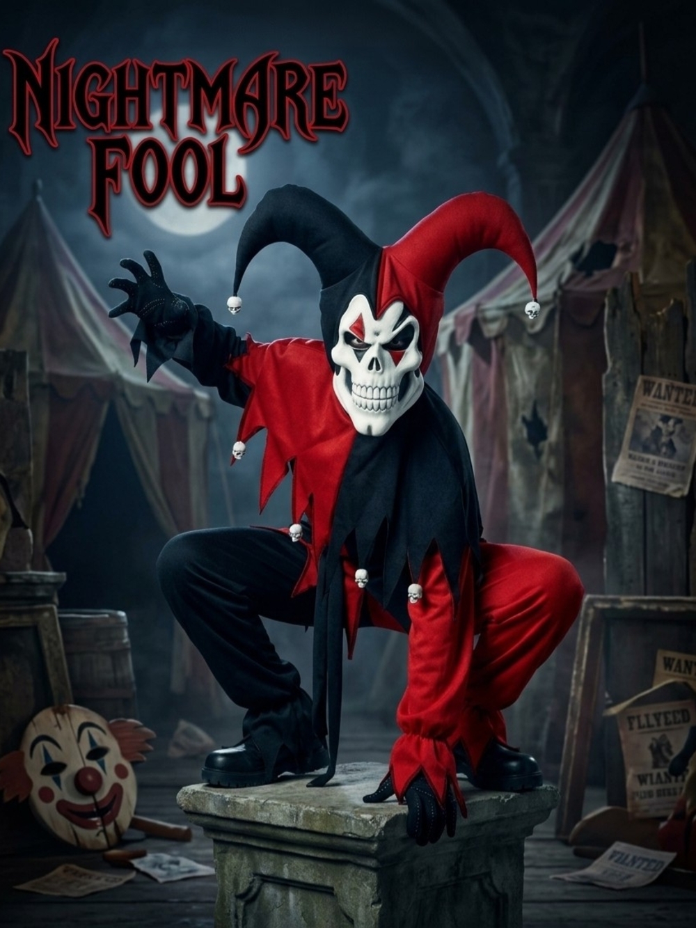 NIP California Costumes Evil Jester Costume Child Medium 8-10 Halloween Red/Blk